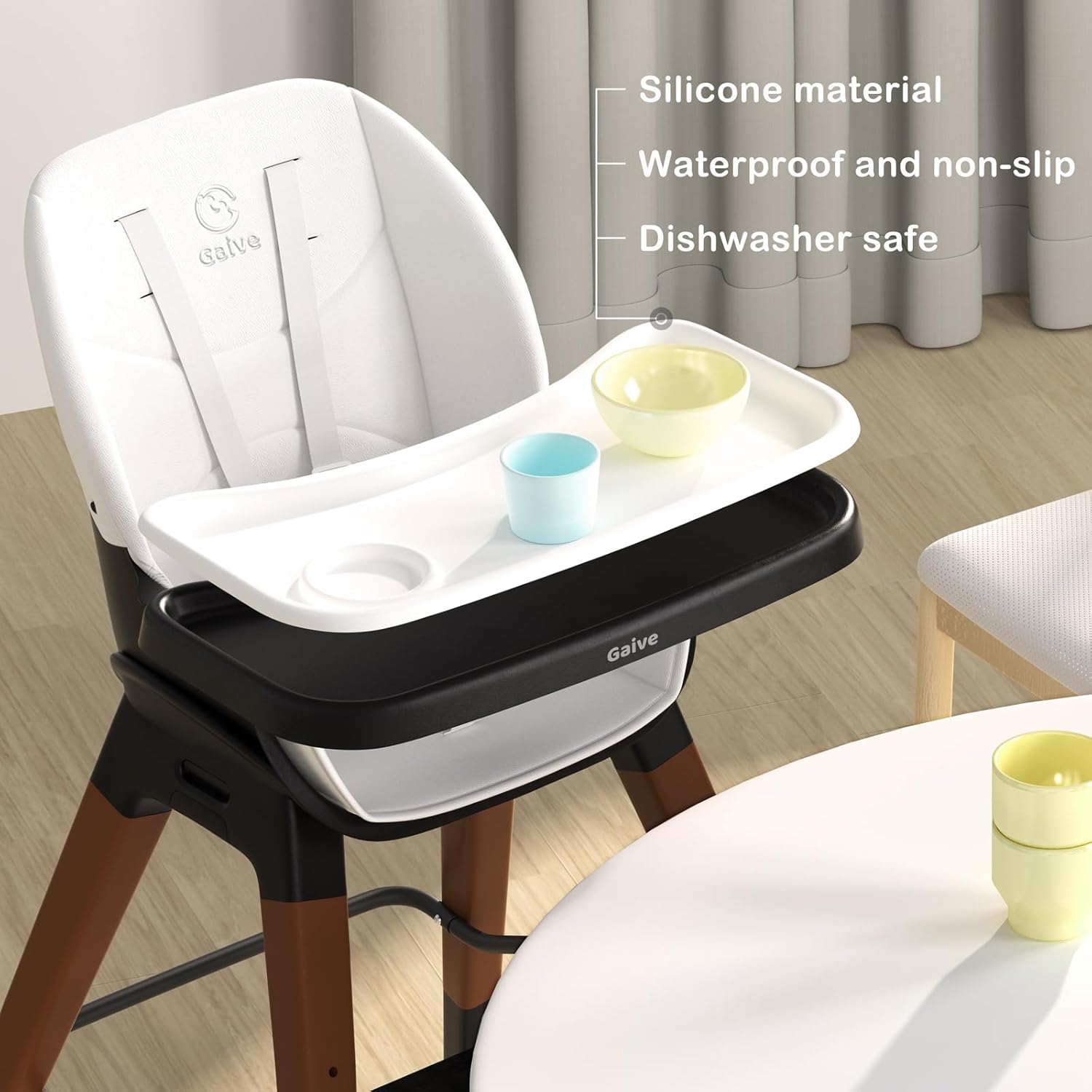 8 in 1 Highchair, Convertible Wooden Baby High Chair with Tray, Adjustable High Chair for Babies