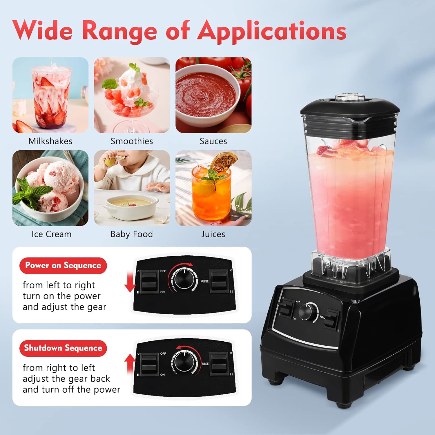 Blender 2L Automatic Smoothie Mixer Baby Food Blender 68oz Fruit Vegetables Juicer 2200W High-Speed