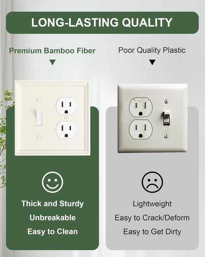 2-Pack Combo Toggle/Duplex Light Switch Cover Plate, Light Almond Wall Outlet Cover Plate, Natural Bamboo Fiber Decorative Wall Receptacle Cover for Electrical Outlets, Light Switch