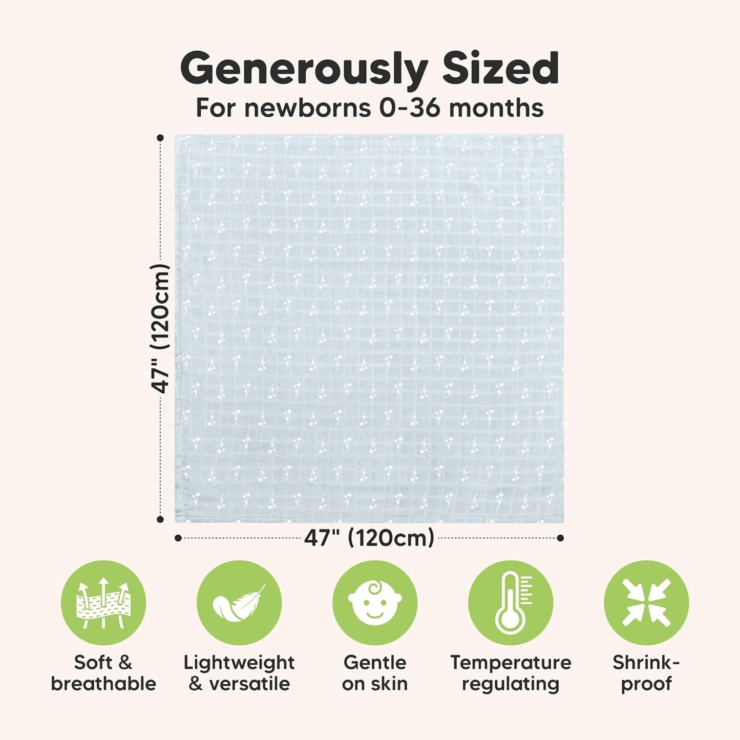 4-Pack Muslin Swaddle Blankets for Boys, Girls - Organic Baby Swaddles for Newborns, Soft &