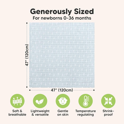 4-Pack Muslin Swaddle Blankets for Boys, Girls - Organic Baby Swaddles for Newborns, Soft &