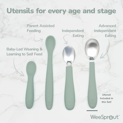 Kids Stainless Steel Utensils Set - Premium 18/8 Grade Silverware Kit - 2 Spoons, 2 Forks, and 2 Knives for Ages 4-7 - Silicone Easy-Grip Handles - Children Flatware Cutlery (Bright - Blue, Green)