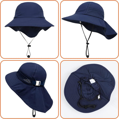 Toddler Baby Sun Hat Kids Summer UPF 50+ for Boys Girls Adjustable Beach Hats with Bucket Wide Brim Age 1-7 Years