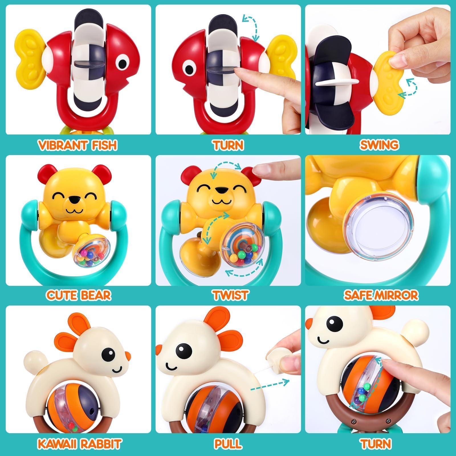 Baby Toys 6-12 Months, Removable Baby Rattle, 6 Month Old High Chair Toys
