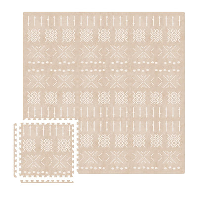 MOON WALKERS Stylish Boho Baby Play Mats for Floor, (6x6ft) Play Mat for Babies and Toddlers, Non-Toxic, Soft, Thick, Tummy Time Mat for Crawling (Extra Large 9 Tiles, Beige Aztec)
