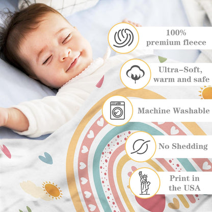 Personalized Baby Blankets for Girls Women Custom Boho Style Baby Blanket with Rainbow Personalized