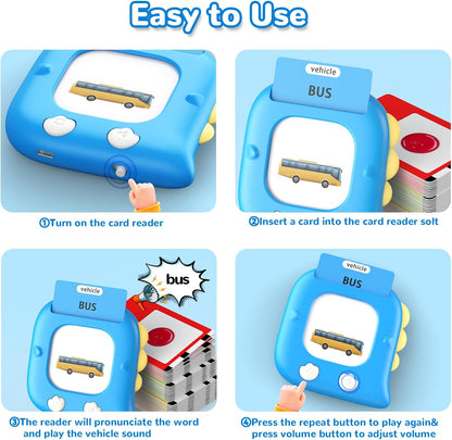 Kidzdo Talking Flash Cards with 560 Sight Word, Christmas Birthday Gifts for 2 3 4 5 6 Year Old Boys Girls, Montessori Pocket Speech Language Therapy Toys, Portable Toddlers Toys for Ages 2-6, Blue