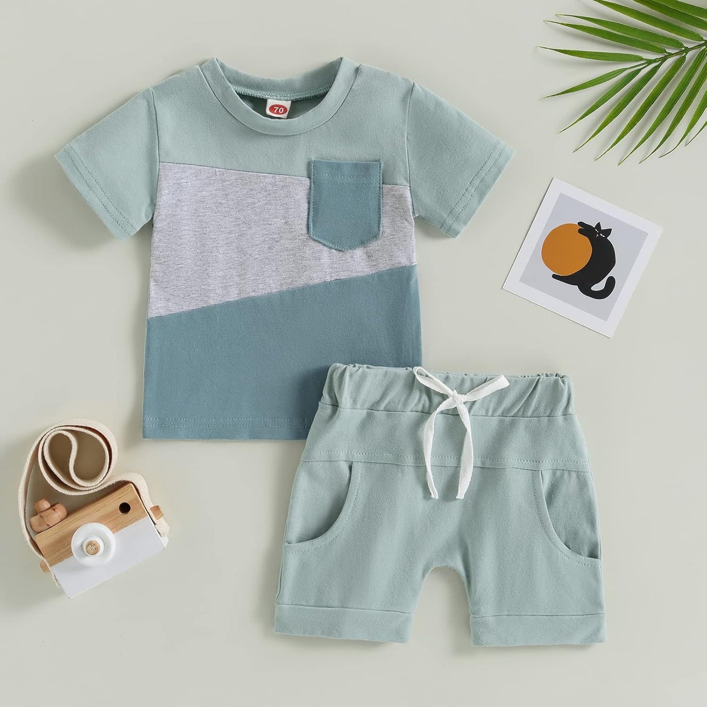 fhutpw Baby Toddler Boy Clothes Summer Outfits 6 12 18 24 Months Patchwork Short Sleeve T Shirt & Shorts Sets with Pockets