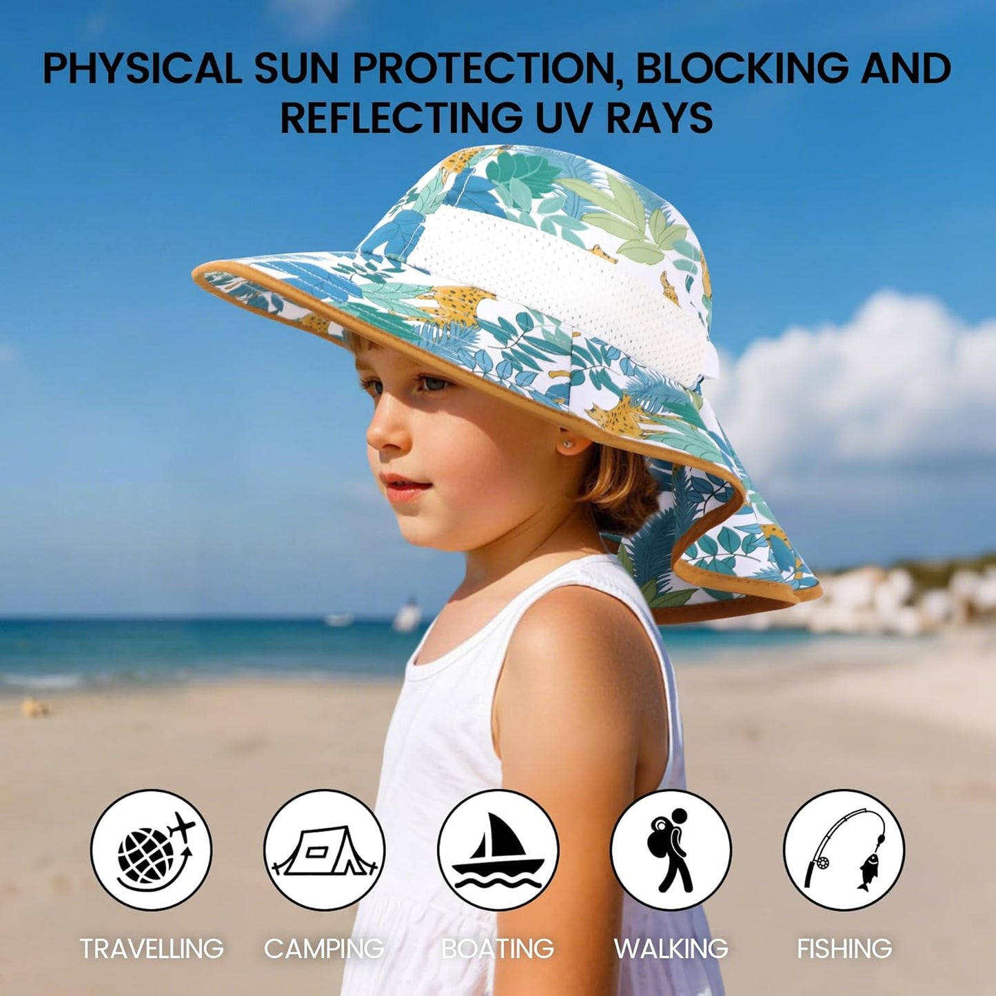 Baby Sun Hat with Neck Flap for Sun Protection Toddler Beach Hat UPF 50+ Outdoors 0-6 Years Boys Girls