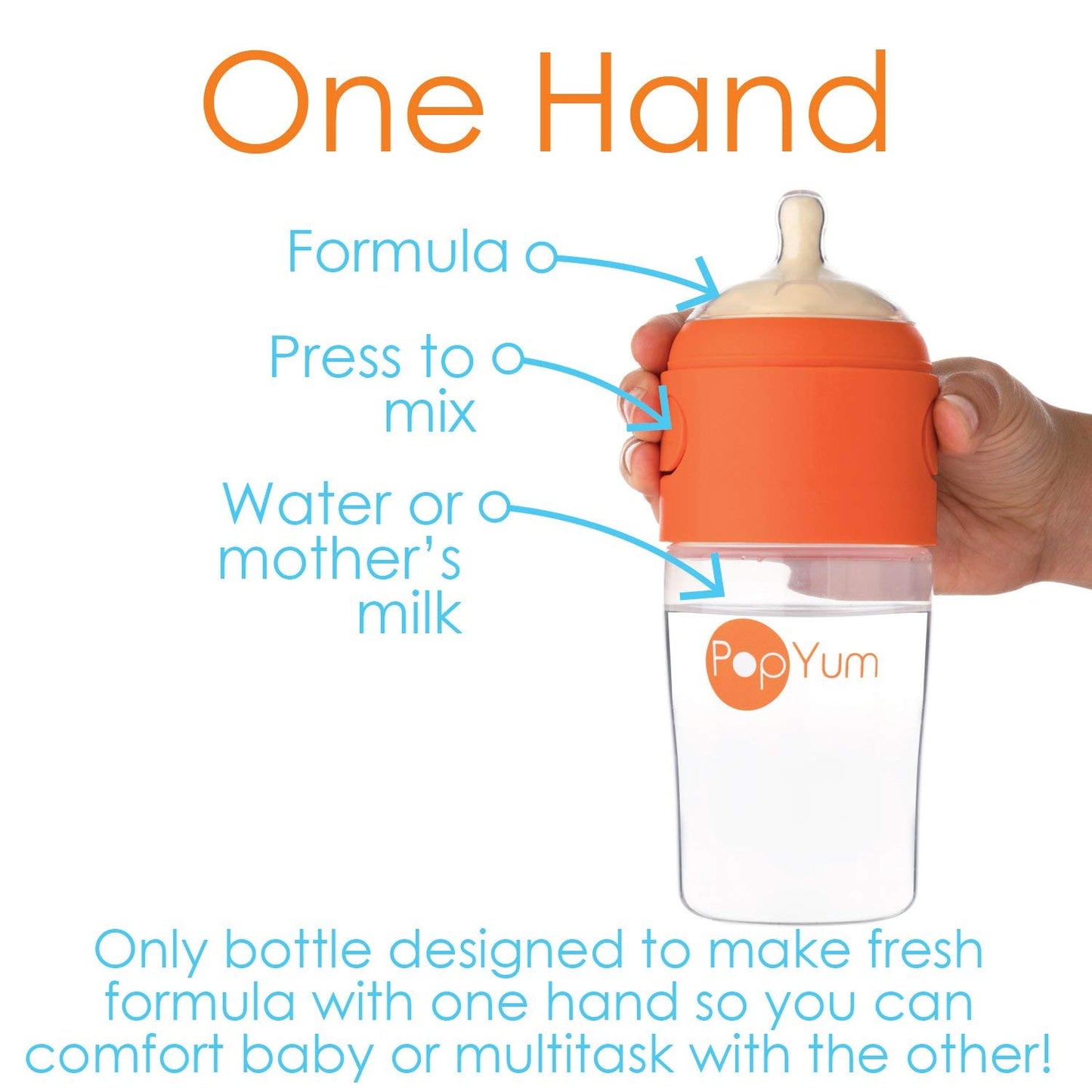 PopYum 9 oz Orange Anti-Colic Formula Making/Mixing/Dispenser Baby Bottle with #2 Medium Flow
