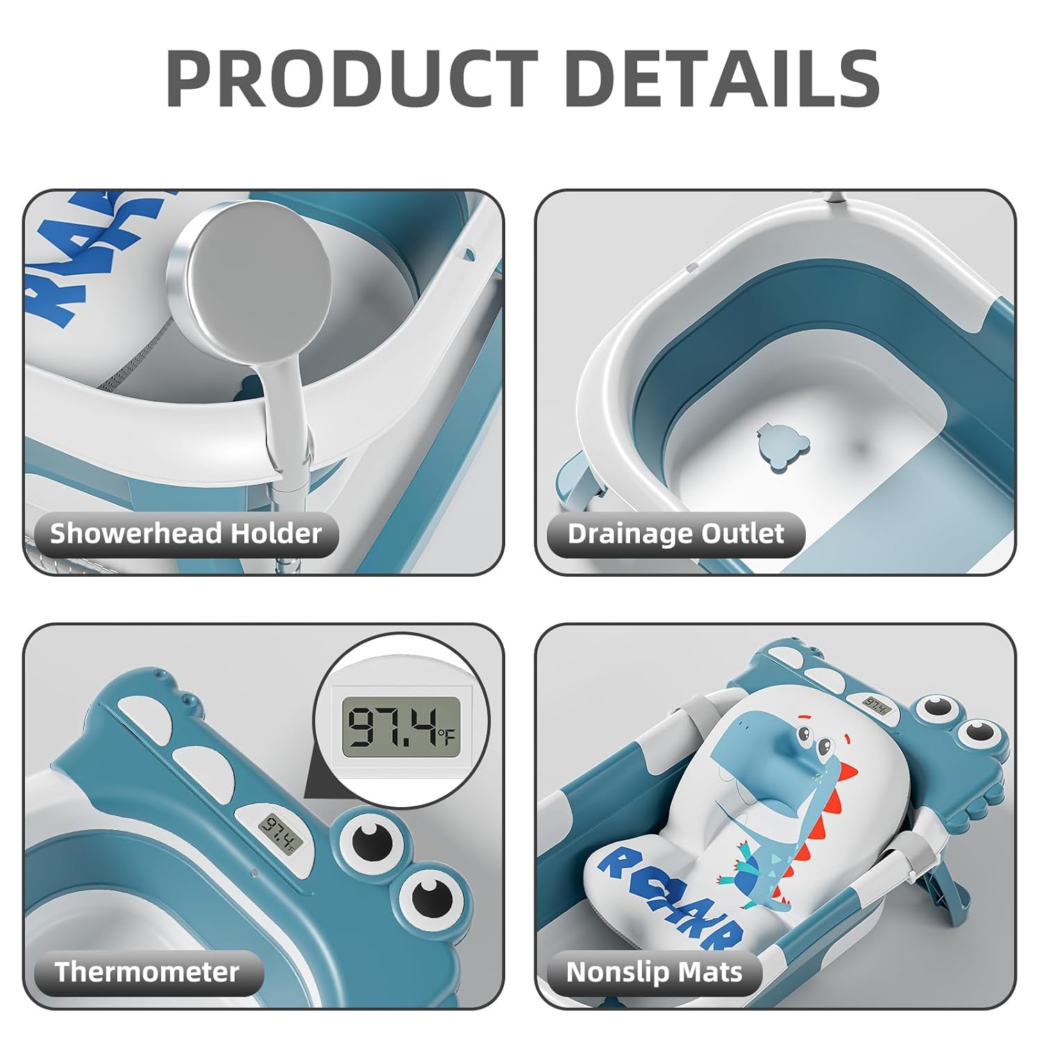 TPN Collapsible Baby Bathtub, Baby Bath Tub with Soft Cushion & Real-Time Thermometer, Baby Bathtub