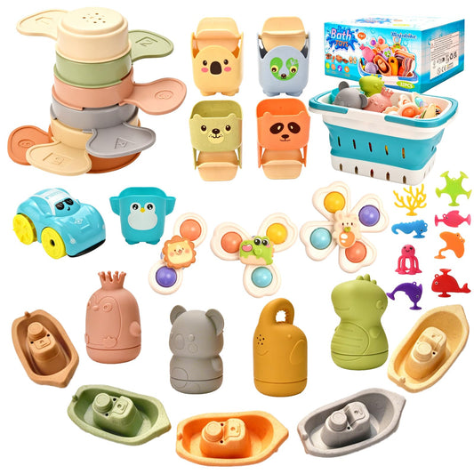 Baby Bath Toys, Pool Toys, Suitable for Children and Toddlers, 6-in-1 Set Including Floating Boat