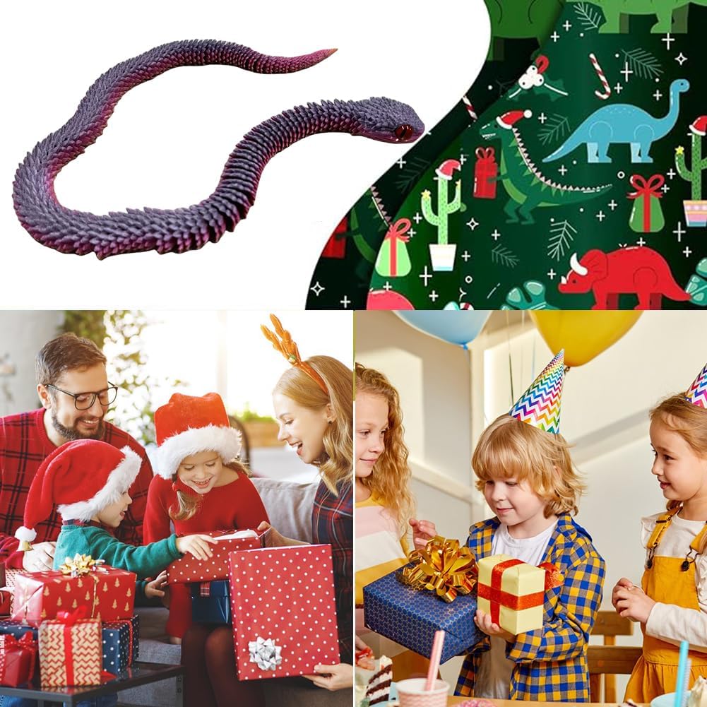 3D Printed Animals-Snake Viper, 24 in Surprise Mystery Snake Fidget Toy Creative Toy 3D Printed Articulated Snake Collectibles Home Office Executive Desk Decor (Random Rainbow)