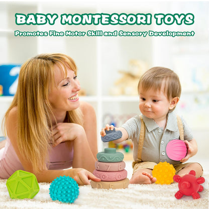 3 in 1 Baby Toys,Montessori Baby Blocks for 0-3-6-12 Months Babies
