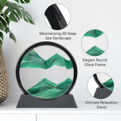 Drakswet Moving Sand Art Liquid Motion，Moving Sand Art Picture-3D Deep Sea Sandscape，Round Glass Frame Display Flowing Sand Relaxing Desktop Home Office Work Decor (Green)