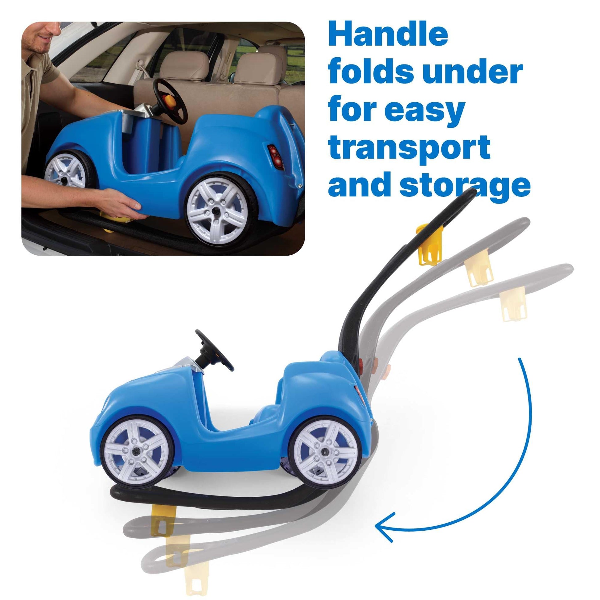 Step2 Whisper Ride II Kids Push Car, Ride-On Car with Seat Belt and Horn, Quick Fold Handle