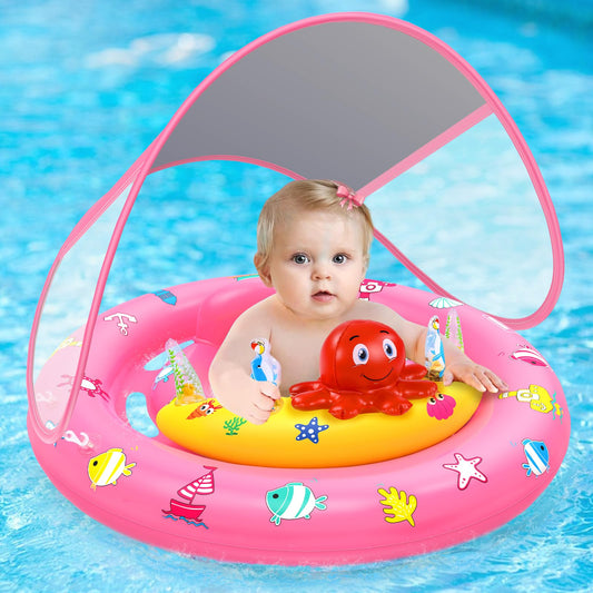 Baby Pool Float with Canopy Infant Toddler Float for 6-36 Months Boys Girls
