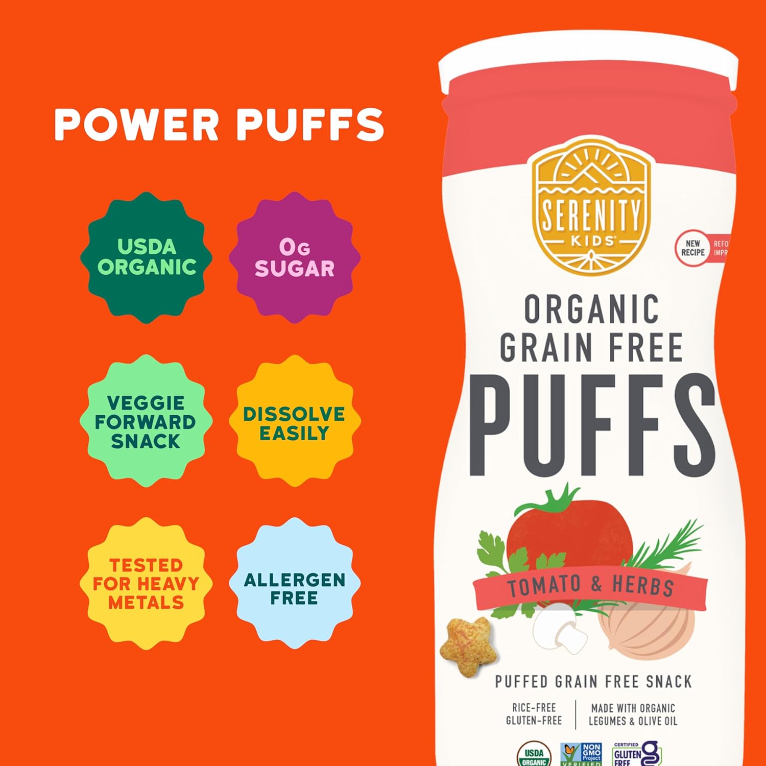 Serenity Kids 6+ Months Grain-Free Allergen-Safe Puffs for Toddlers & Babies - No Grains, Gluten