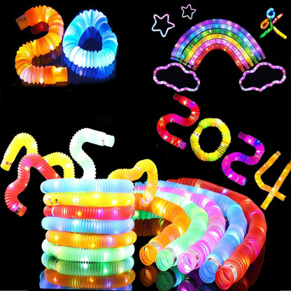 LED Light Up Pop Tubes Glow Sticks, Fidget Sensory Toys, Glow in The Dark Christmas Party Supplies Goodie Bag Stuffers for Boys Girls Birthday Party Carnival Return Gifts (20pcs)