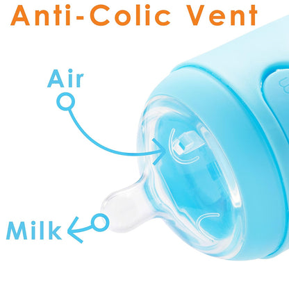 PopYum 9 oz Blue Anti-Colic Formula Making/Mixing/Dispenser Baby Bottles, 3-Pack with #2 Medium