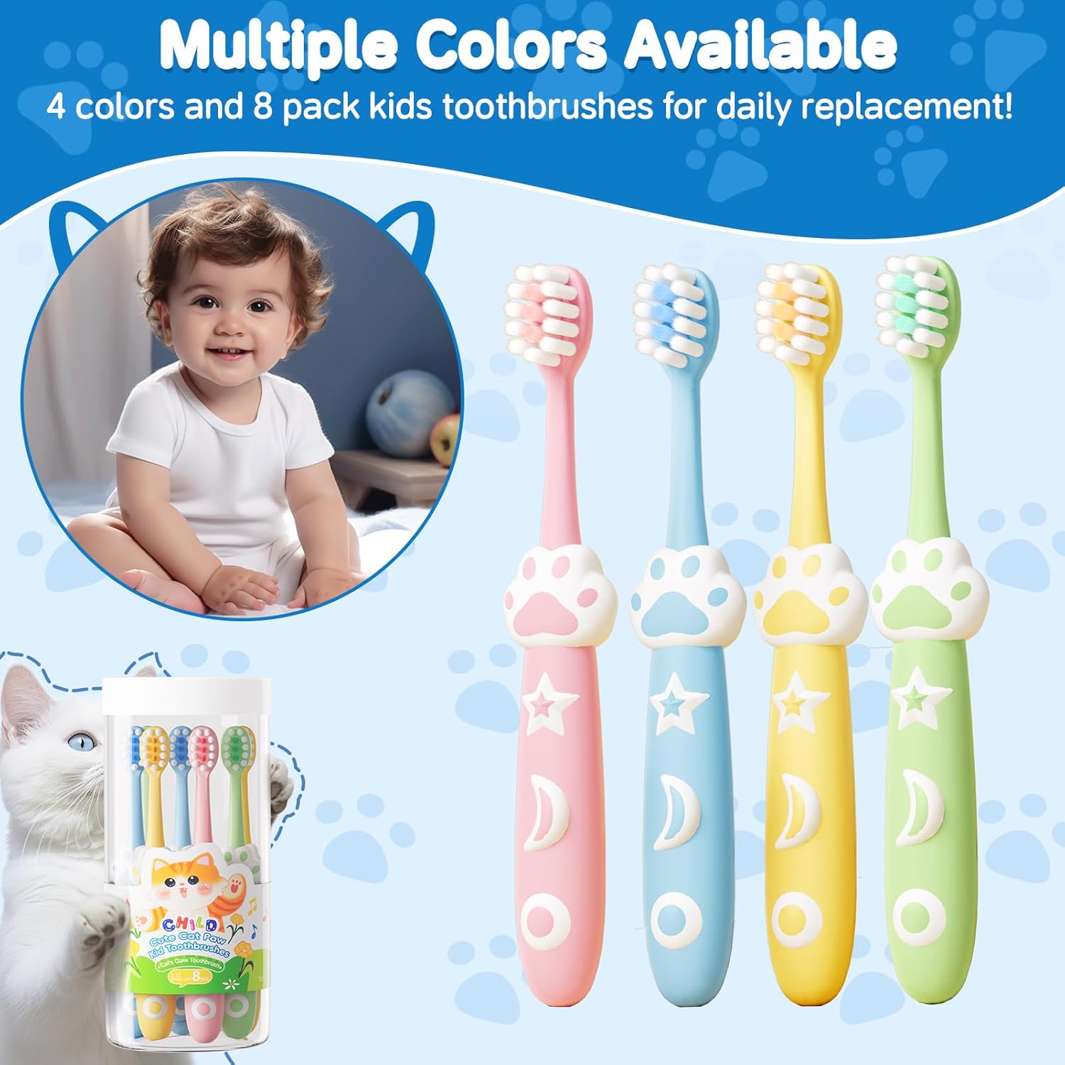 8 Pack Kids Toothbrushes Extra Soft Toddler Toothbrush 2-8 Years Children Manual Toothbrushes for