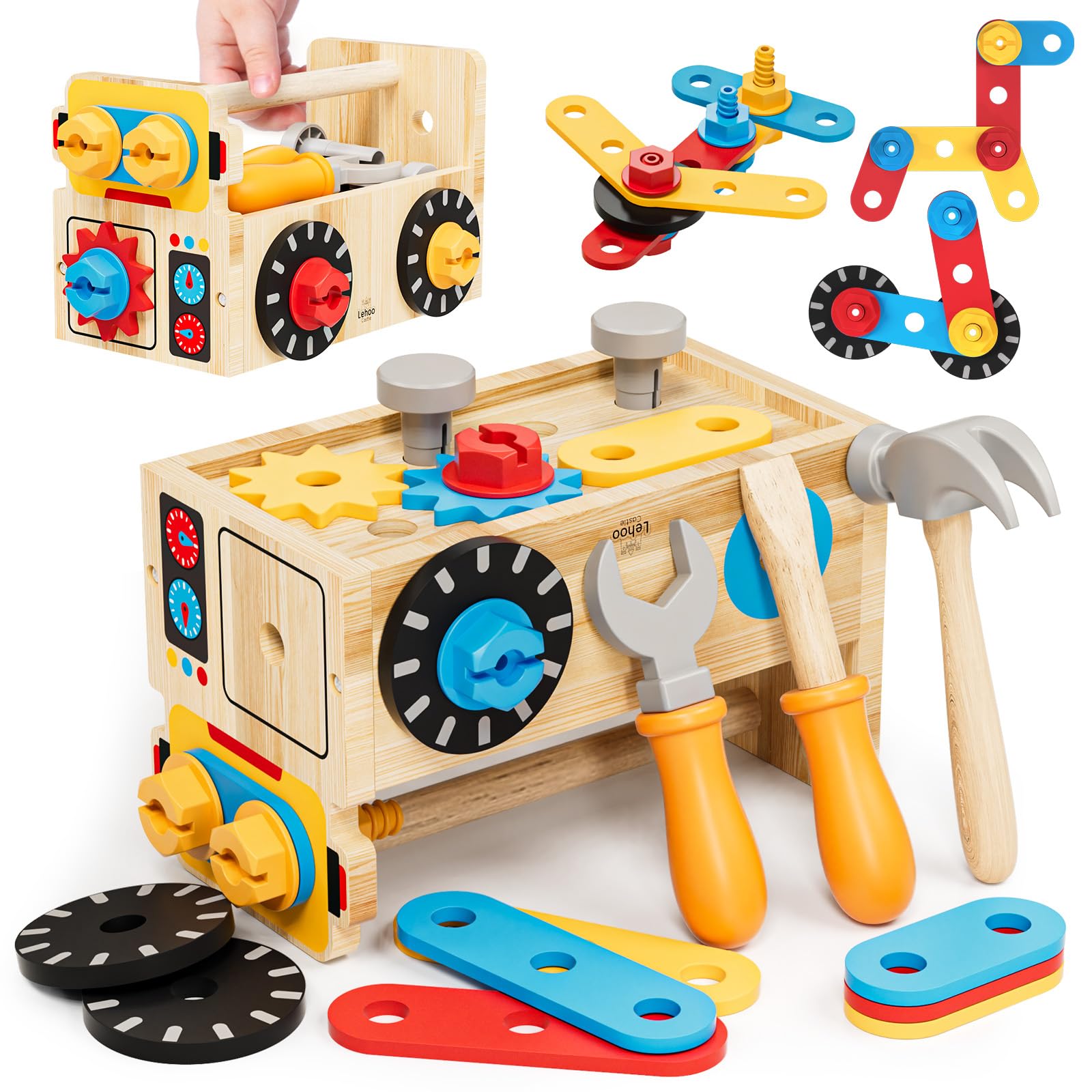 Lehoo Castle Montessori Kids Tool Set, Wooden Toddler Tool Set for Ages 2-4