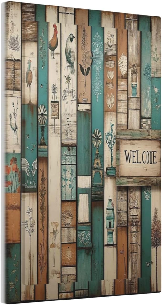 Light Switch Cover Plate Vintage Wood Brown Turquoise Splicing 1 Gang No Device Blank Electrical