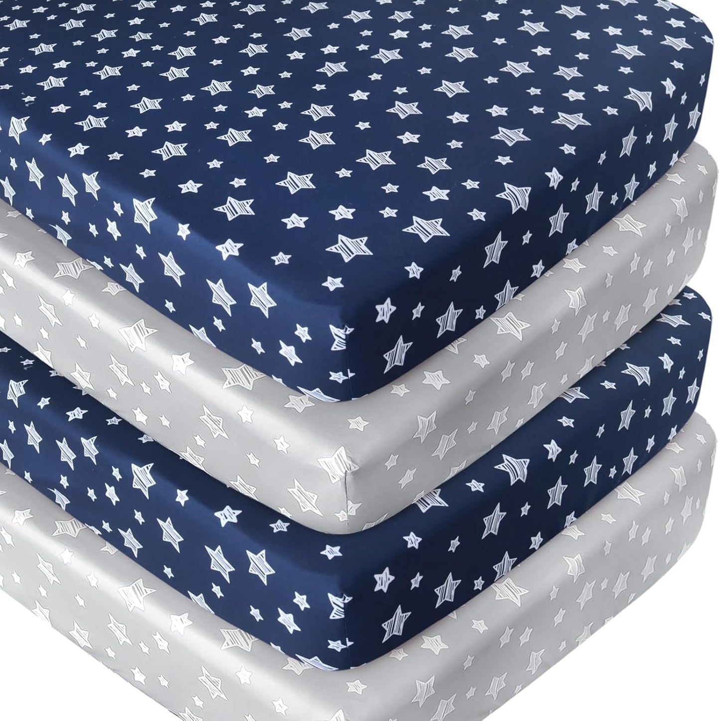 Crib Sheets 4 Pack, Fitted Crib Sheets for Standard Size Crib and Toddler Mattresses, Soft and