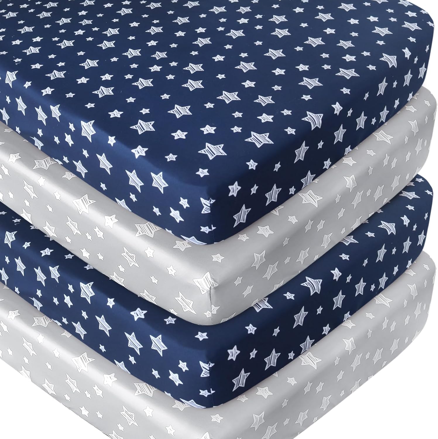 Crib Sheets 4 Pack, Fitted Crib Sheets for Standard Size Crib and Toddler Mattresses, Soft and
