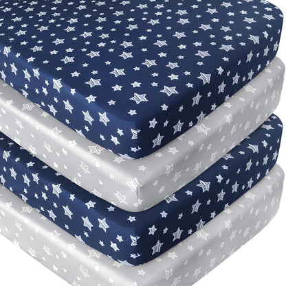 Crib Sheets 4 Pack, Fitted Crib Sheets for Standard Size Crib and Toddler Mattresses, Soft and