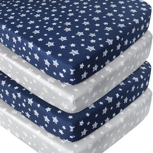 Crib Sheets 4 Pack, Fitted Crib Sheets for Standard Size Crib and Toddler Mattresses, Soft and