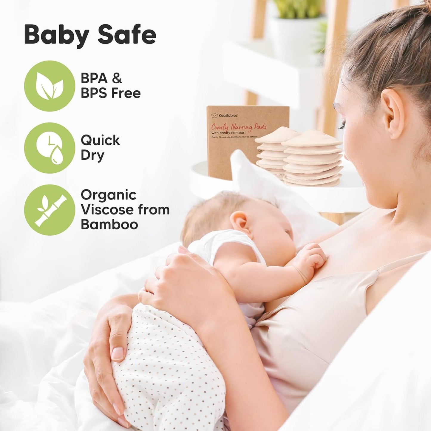 Organic Nursing Pads - 14 Washable Viscose Derived from Bamboo Breastfeeding Pads, Wash Bag