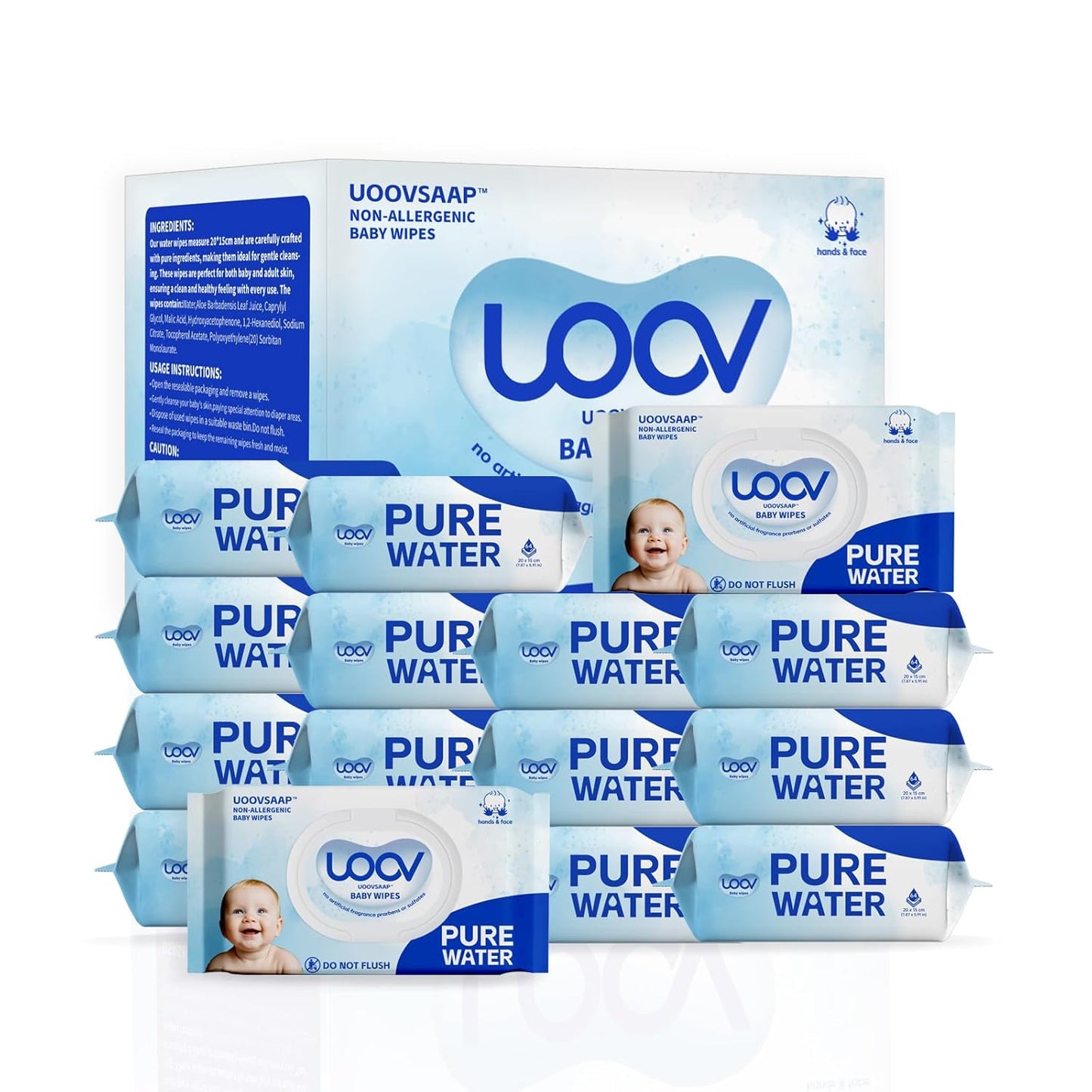 Hypoallergenic Baby Wipes, Pure Water Natural Wipes for Sensitive Skin, Unscented Baby Wipes for Face Hands & Bottom, 1024 Count (16 Packs of 64)