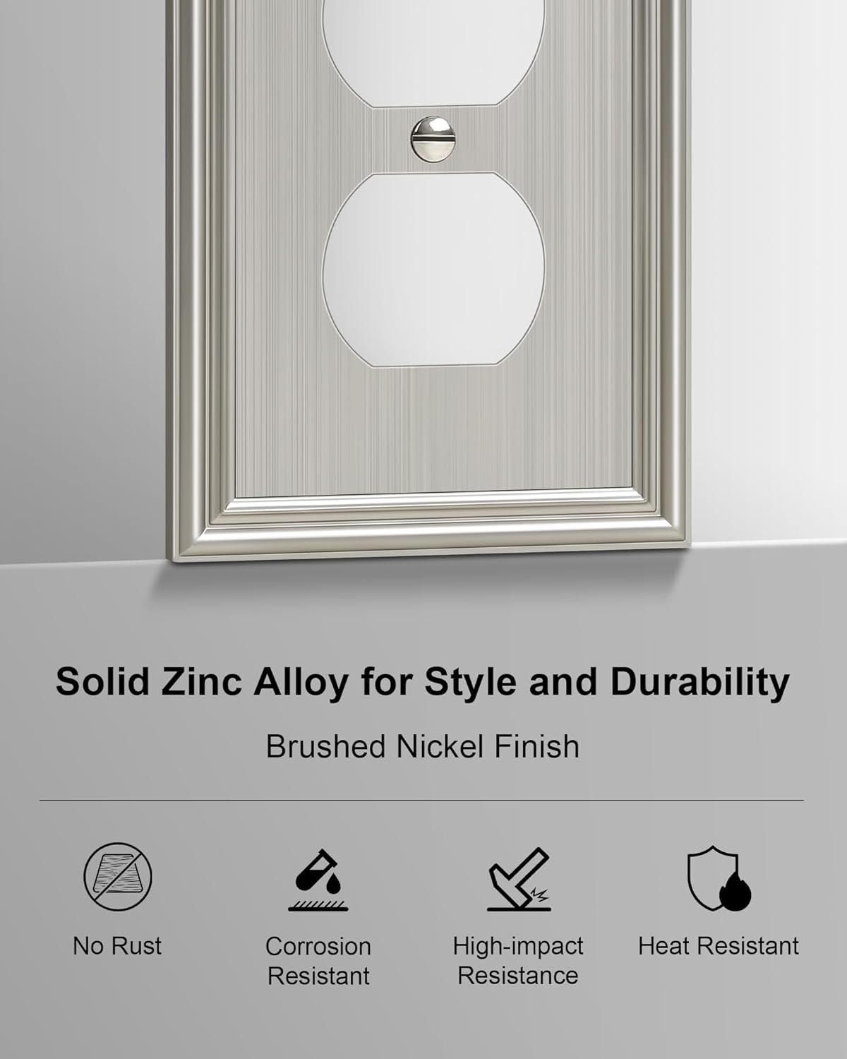6-Pack Single Duplex Outlet Cover Plate, Decorative Brushed Nickel Switch Plates and Outlet Covers