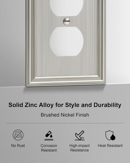 6-Pack Single Duplex Outlet Cover Plate, Decorative Brushed Nickel Switch Plates and Outlet Covers