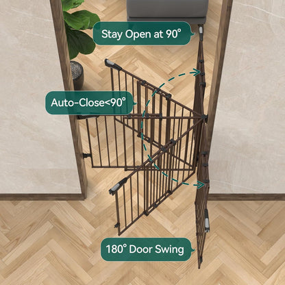 Babelio 26-43" No Bottom Bar Baby Gate for Babies, Elders and Pets, 2-in-1 Hardware Mount Dog Gate for The House, Stairs and Doorways, with Large Walk Thru Door, Black Wood Pattern