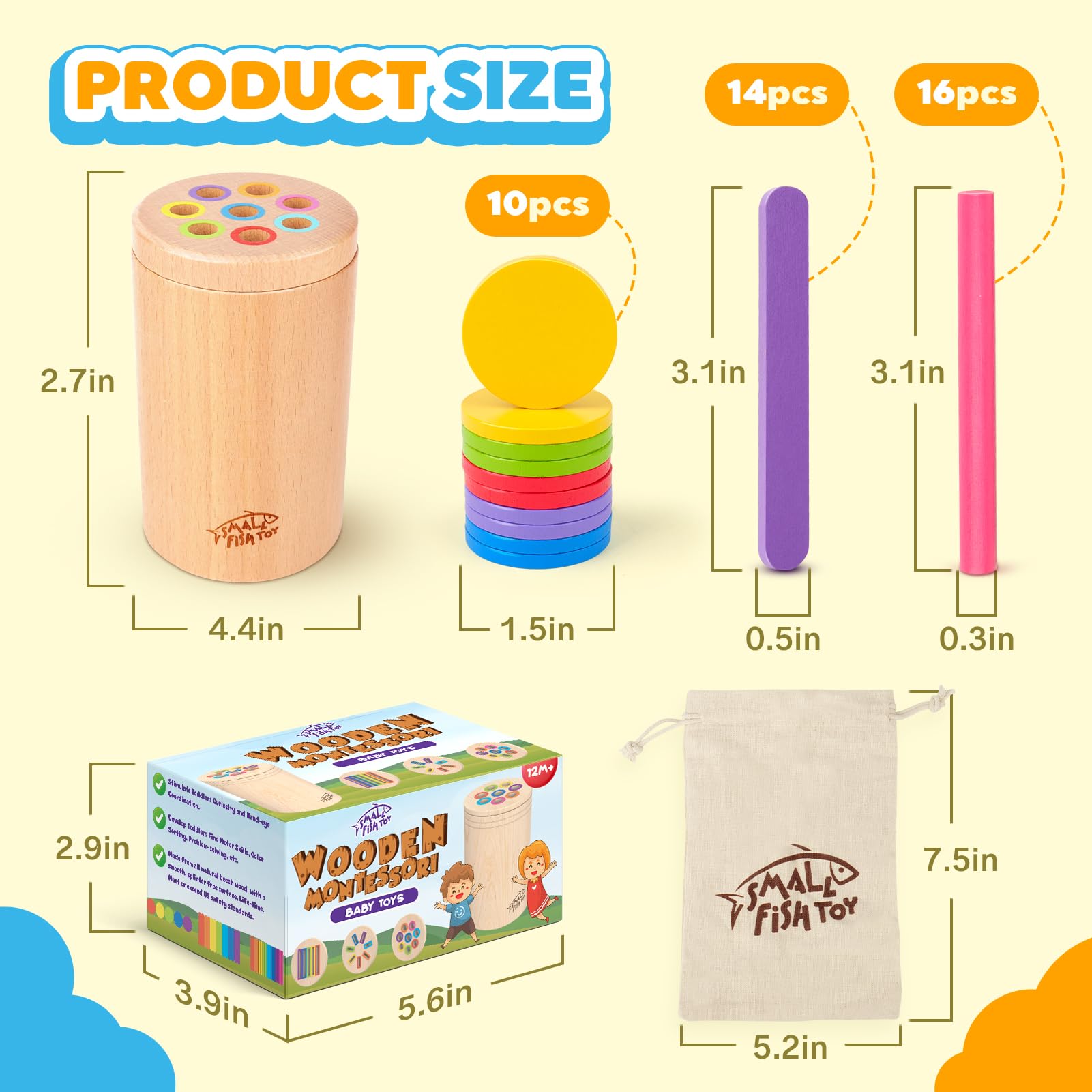 Wooden Montessori Baby Toddler Toys 3in 1 Learning Fine Motor Preschool Toy