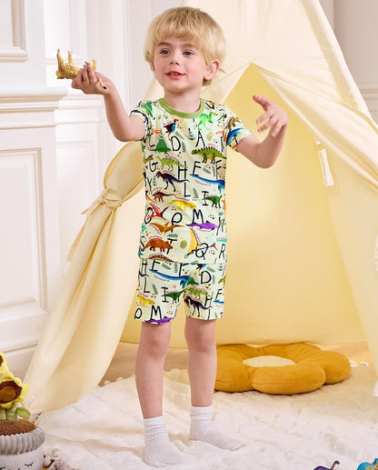 Bamboo Viscose Toddler Animal Pajamas Boys Girls Kids Cool Short Summer 12M-8Y Snug fit Pjs Set 2pcs