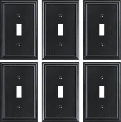 6-Pack Single Toggle Light Switch Cover Plate, Durable Solid Zinc Alloy Decorative Switch Plate Covers, Black 1 Gang Wall Plate, Corrosion Resistant