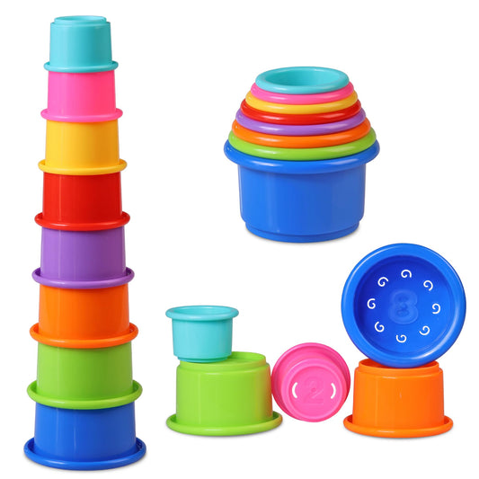 Stacking Cups Baby Toy Educational Cup Stacking Set 8-Pc Rainbow Stackable Cups | Nesting Cups for