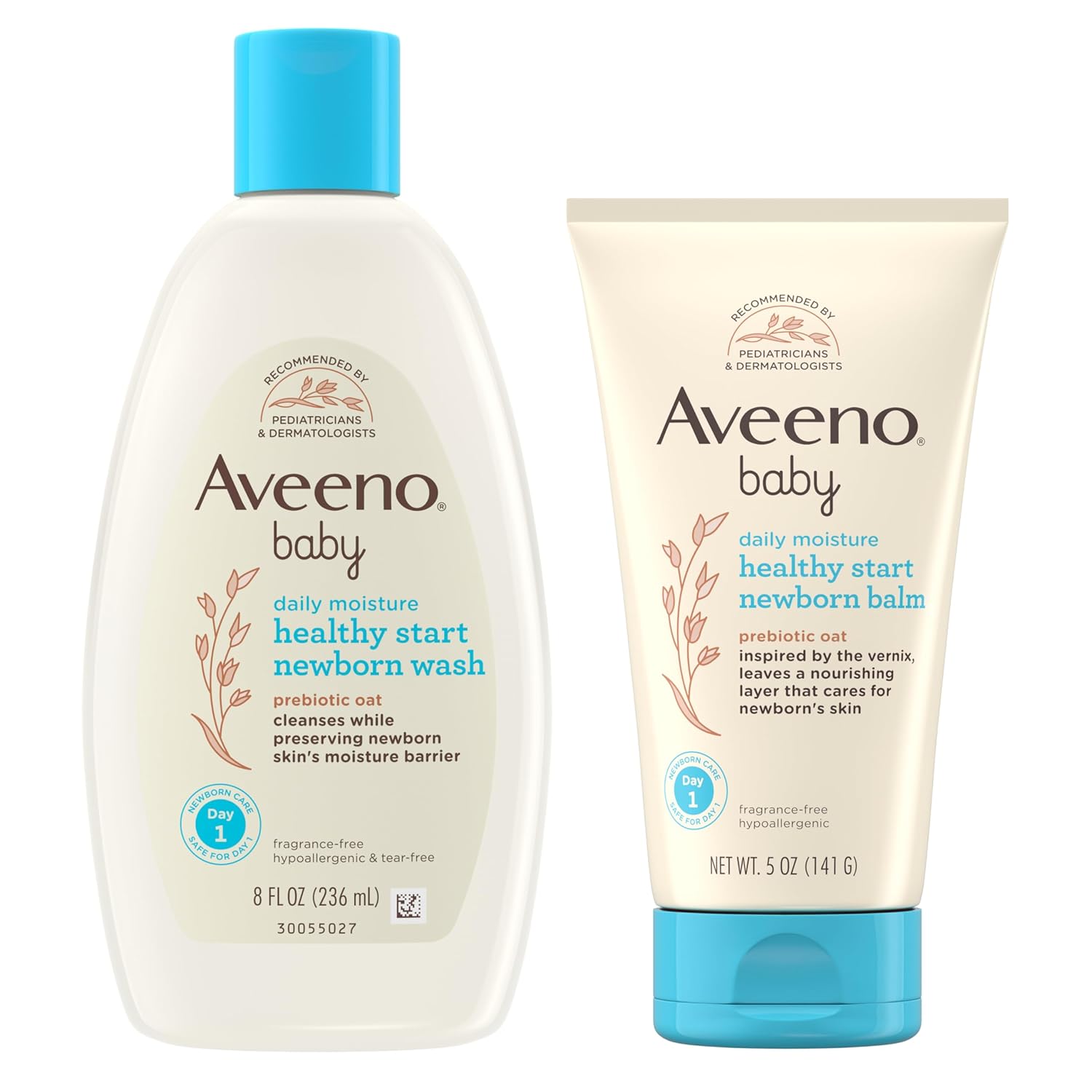 Bundle of Aveeno Baby Healthy Start Newborn Wash, Hypoallergenic Baby Body Wash with Prebiotic Oat