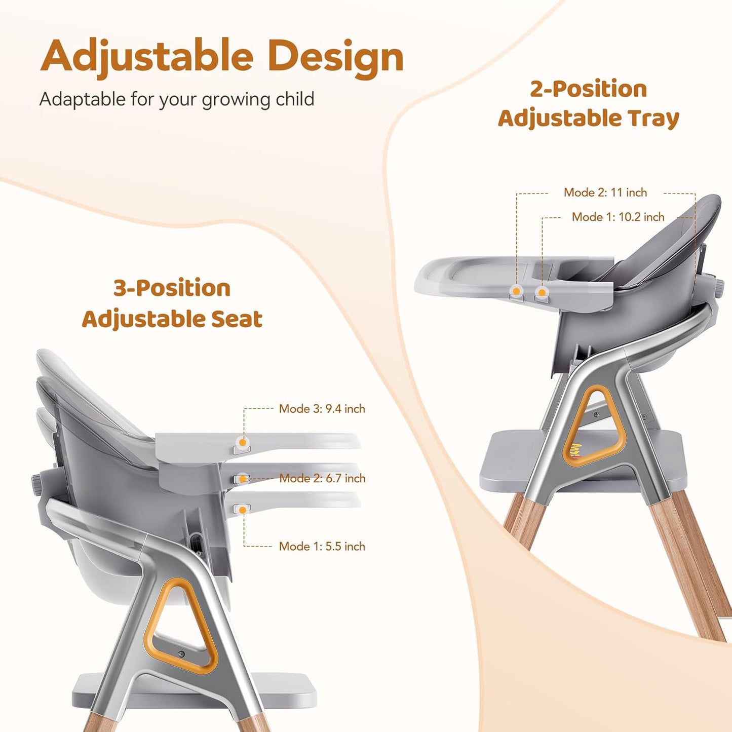 CoziBB Baby High Chair, 6 in 1 Convertible Growing Baby Highchairs for Babies and Toddlers, Baby