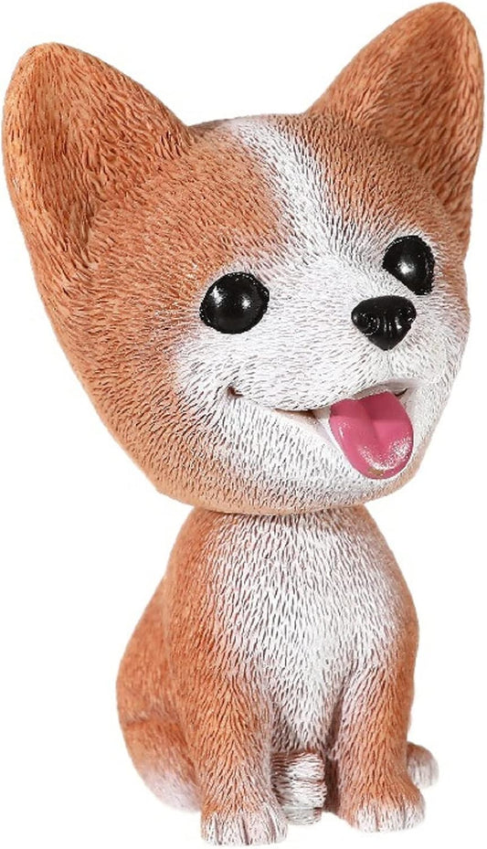 Resin Bobbing Head Dog Figurines Mini Bobblehead Puppy for Home Office Desk Car Dashboards Decor Ornaments (Koki)