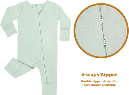 GUISBY Long Sleeve Cotton Pajamas Footless Baby Bodysuits with Zipper and Mittens 3-Pack for Boys Girls