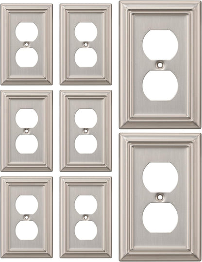 DEWENWILS 8-Pack Duplex Wall Plate, Metal Wall Outlet Cover for Receptacle, Light Switch, Brushed Nickel