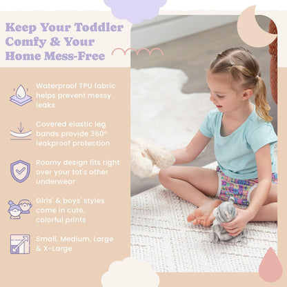 Waterproof Plastic Underwear for Potty Training, 6-Pack - Super-Soft Cloth Diaper Covers with Ultra-Thin TPU Inner Layer to Prevent Leaks - Reusable - Multicolor Prints
