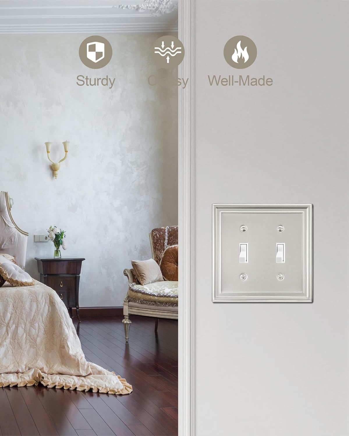 2-Pack Double Toggle Wall Plate, Satin Nickel Light Switch Cover, Metal Switch Covers Wall Plate, Midsize, A035 Series
