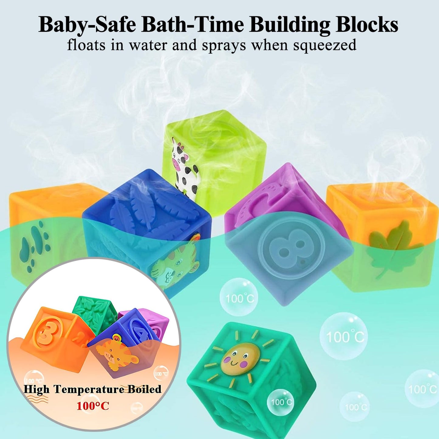 Kingtree Baby Blocks, 9PCS Soft Squeeze Building Blocks Stacking Toys for 6+ Months Babies, Baby