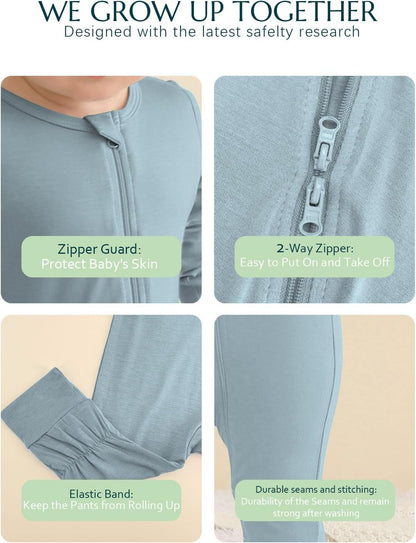 Jimonda Baby Romper Boys Girls Bamboo Pajamas 2-Way Zipper Footless Unisex Long Sleeve Sleepers Sleep and Play 0-24 Months