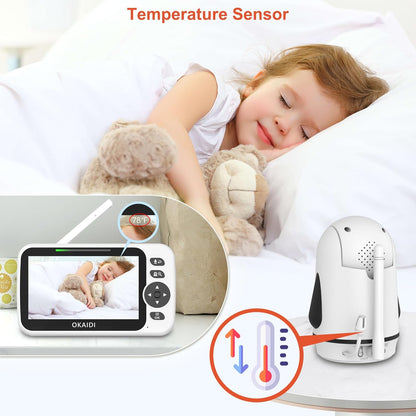 Video Baby Monitor with 4 Cameras, 5" Display Baby Monitor No WiFi, 30H Battery and 1000ft Range, 2-Way Talk, 8 Lullabies, Remote Pan-Tilt-Zoom Baby Camera for Baby Pet Elderly